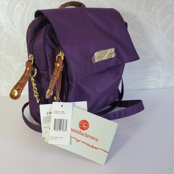 Samantha Brown Messenger Crossbody Bag Purple NEW Travel Bag - Picture 2 of 7